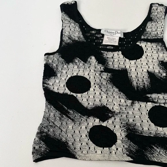 Christian Dior Boutique Galliano Era Crop Knit Painted Perforated Tank Art 10 - Picture 2 of 10